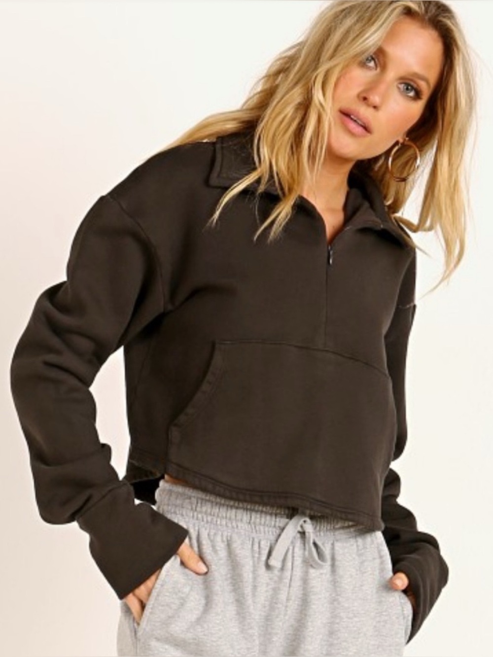 Joah Brown Aspen Cropped Half Zip in Charcoal